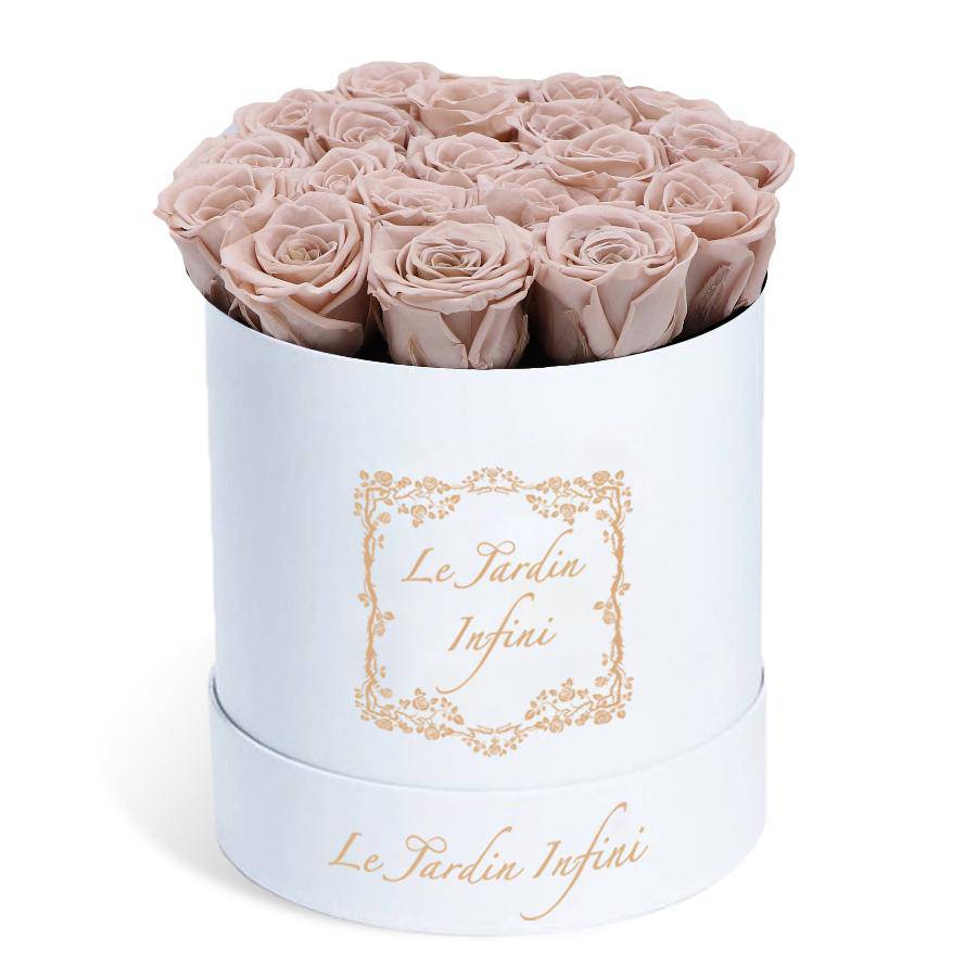 Khaki Preserved Roses - Medium Round White Box