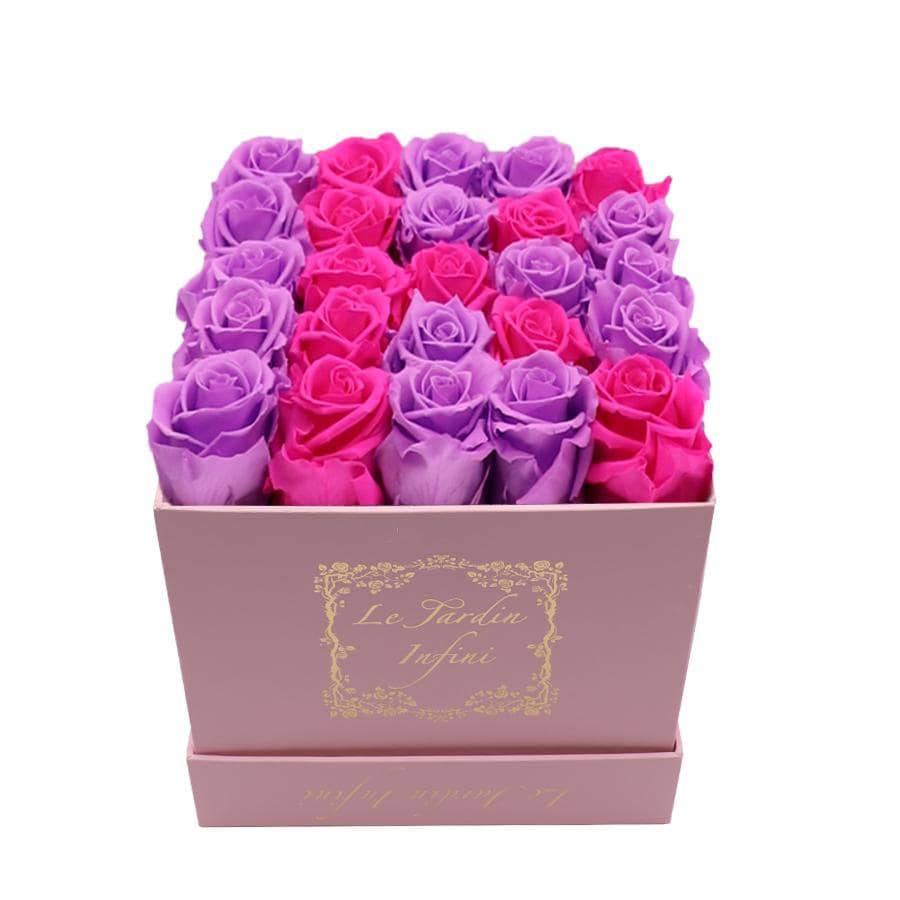 Letter K Hot Pink & Lilac Preserved Roses - Medium Pink Box - Le Jardin Infini Roses in a Box