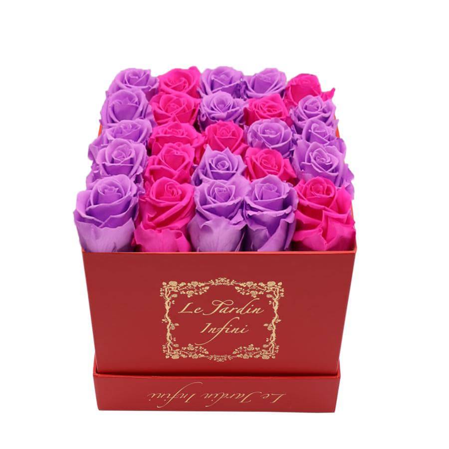 Letter K Hot Pink & Lilac Preserved Roses - Medium Red Box - Le Jardin Infini Roses in a Box