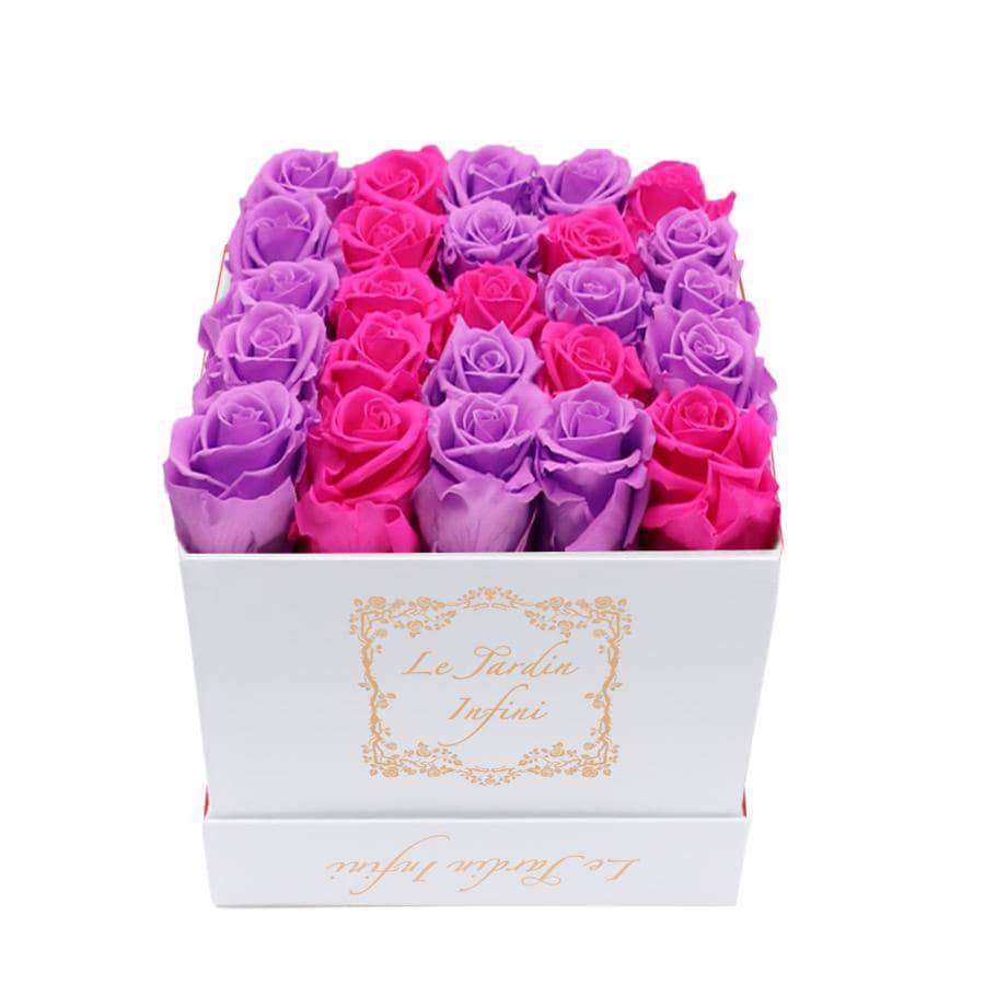 Letter K Hot Pink & Lilac Preserved Roses - Medium White Box - Le Jardin Infini Roses in a Box