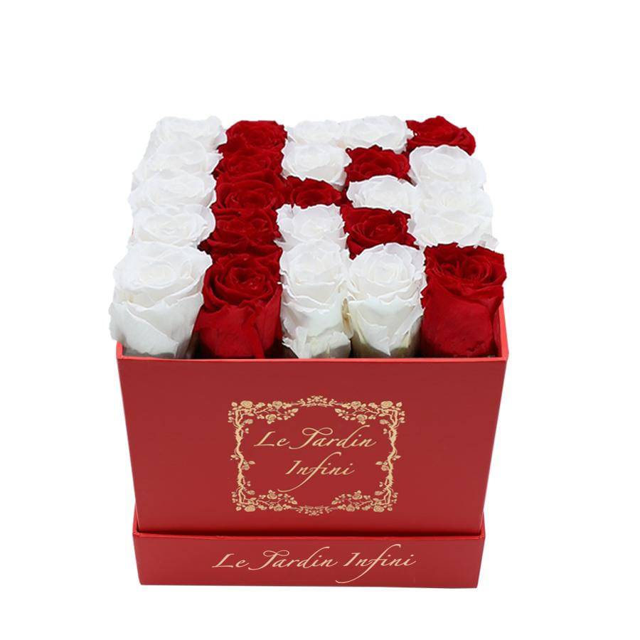 Letter K Red & White Preserved Roses - Luxury Medium Square Red Box