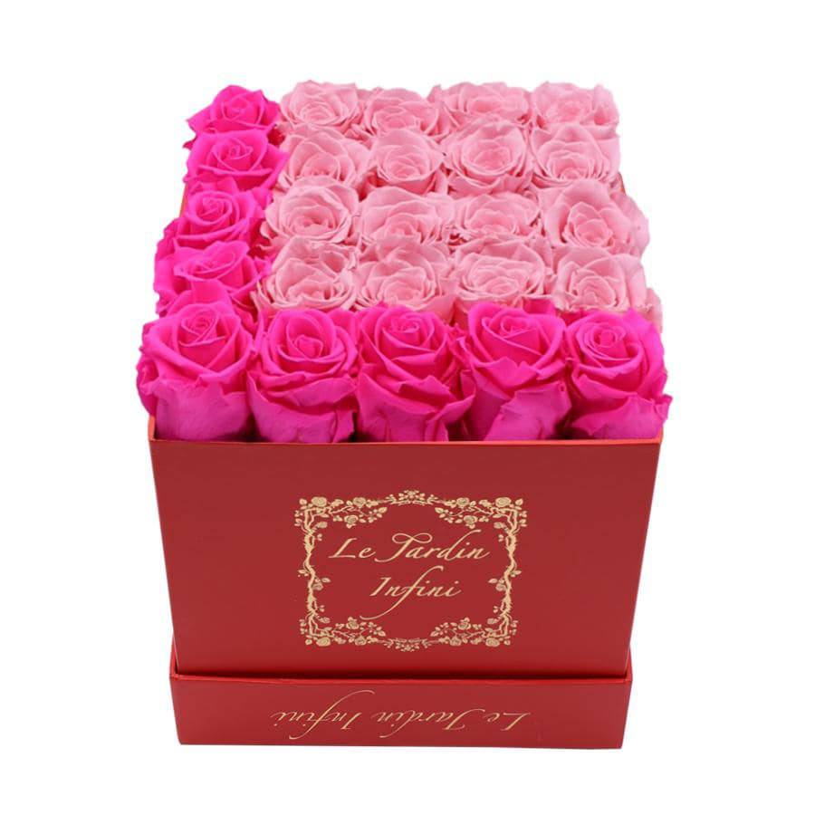Letter L Hot Pink & Soft Pink Preserved Roses - Medium Red Box - Le Jardin Infini Roses in a Box