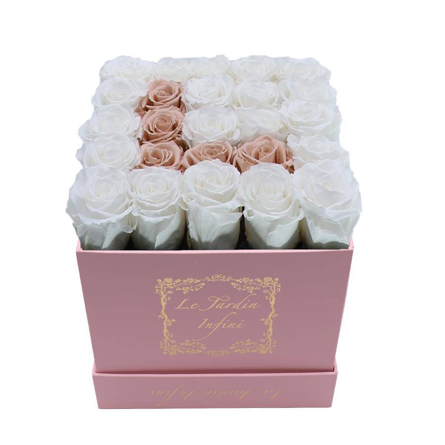 Letter L Khaki & White Preserved Roses - Medium Pink Box - Le Jardin Infini Roses in a Box