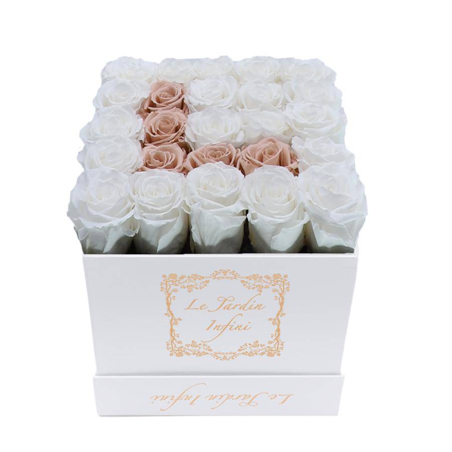 Letter L Khaki & White Preserved Roses - Medium White Box