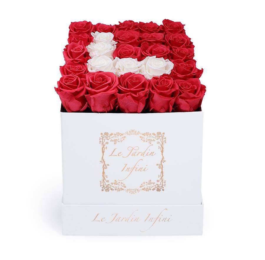 Letter L Red & White Preserved Roses - Medium Square White Box - Le Jardin Infini Roses in a Box