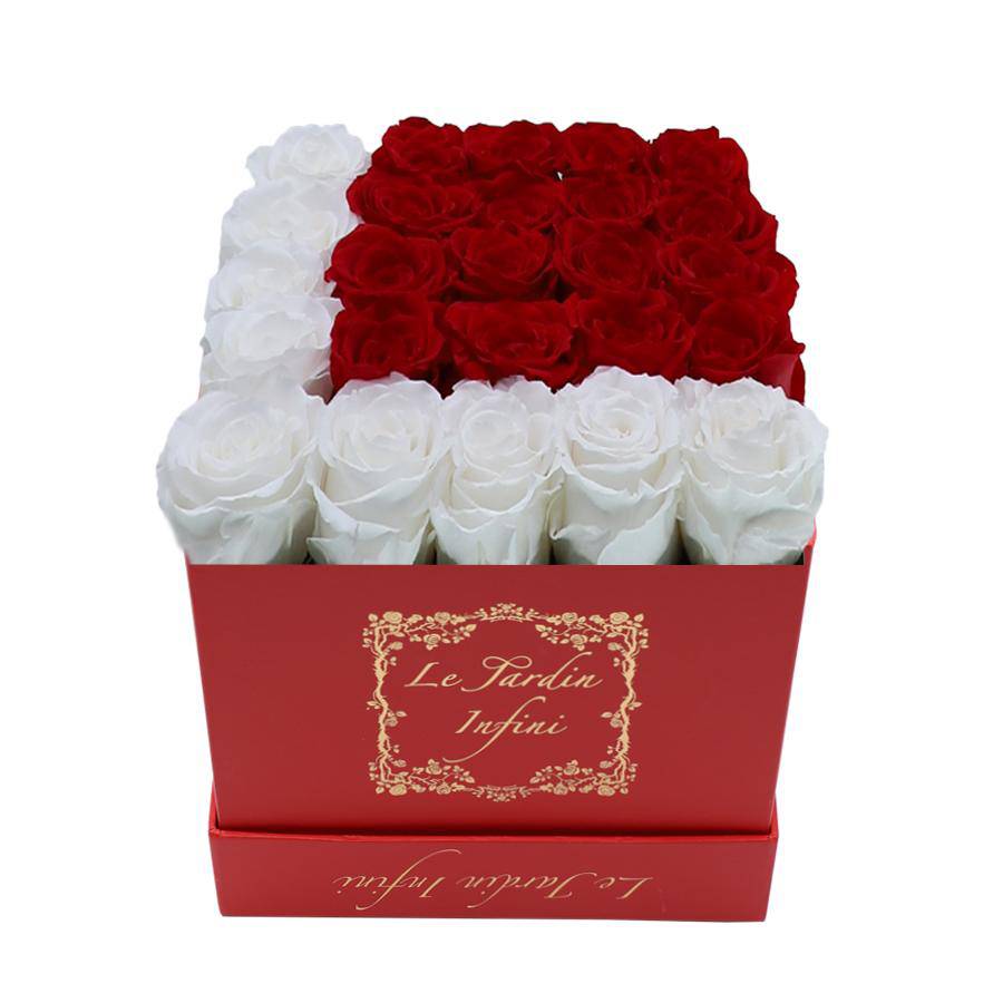 Letter L White & Red Preserved Roses - Medium Red Box