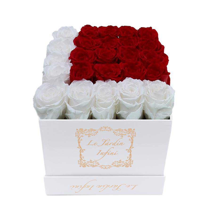 Letter L White & Red Preserved Roses - Medium White Box