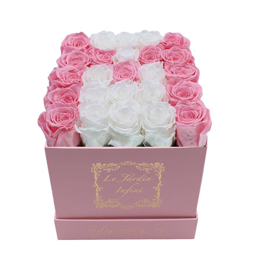 Letter M Pink & White Preserved Roses - Medium Pink Box