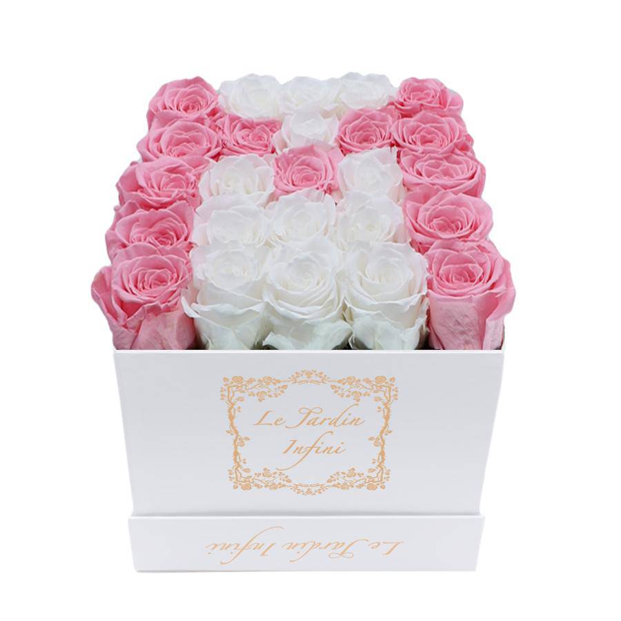 Letter M Pink & White Preserved Roses - Medium White Box - Le Jardin Infini Roses in a Box