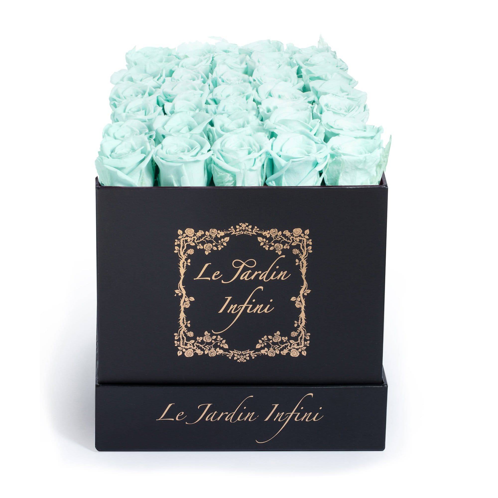 Light Green Preserved Roses - Medium Square Black Box