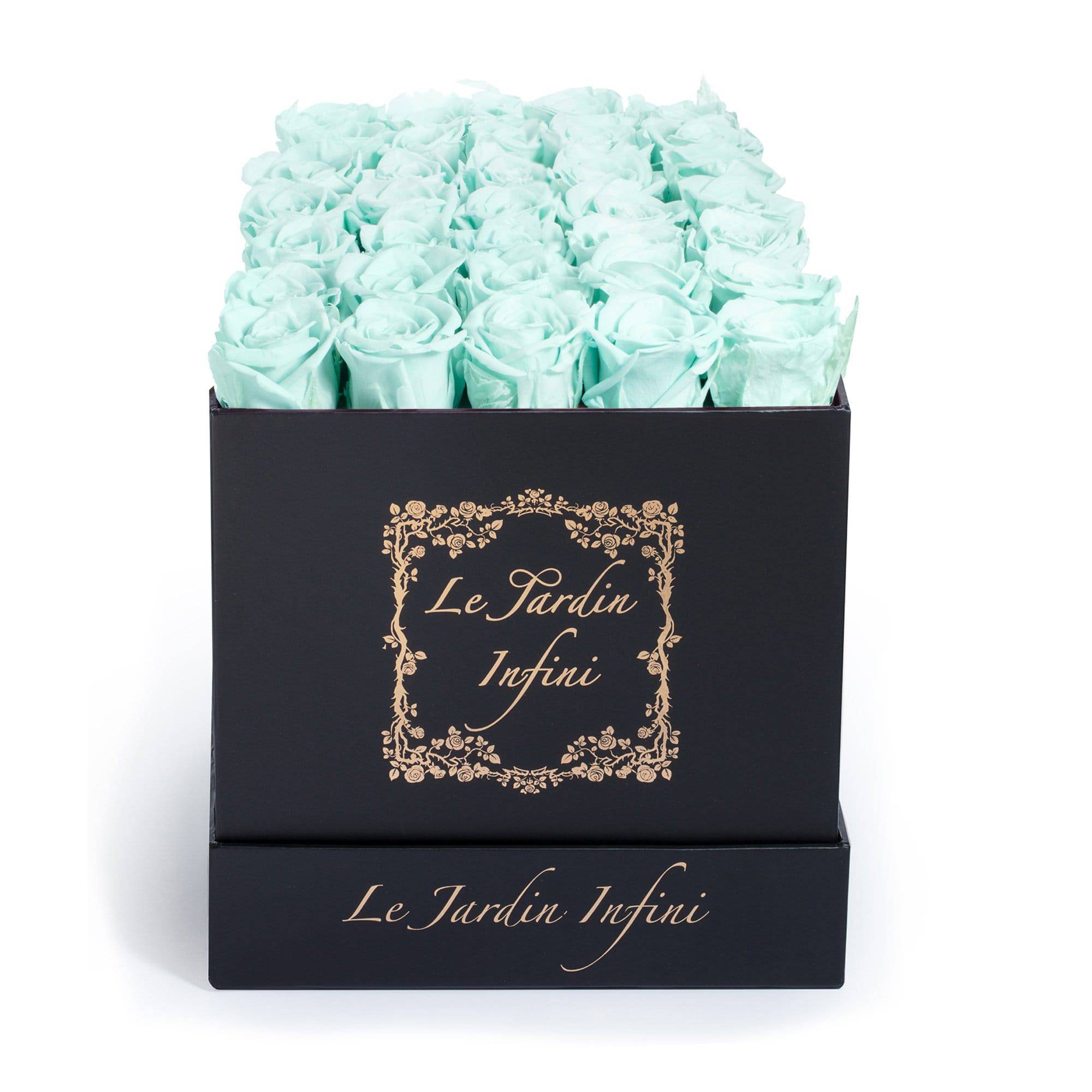 Light Green Preserved Roses - Medium Square Black Box - Le Jardin Infini Roses in a Box