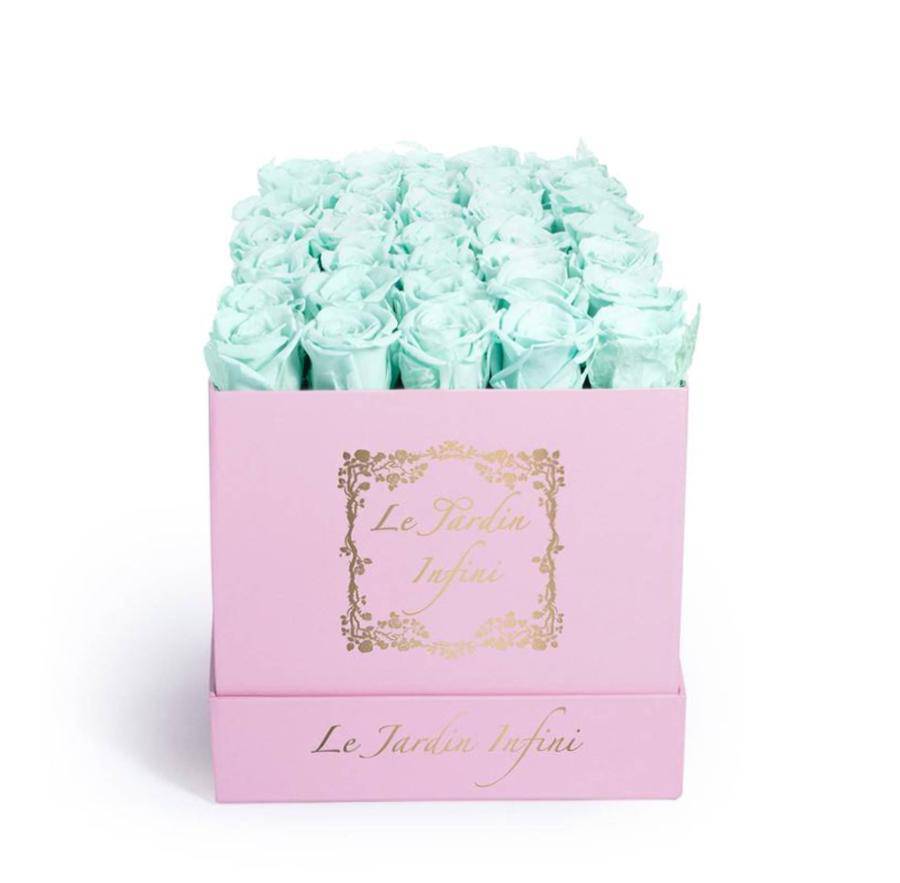 Light Green Preserved Roses - Medium Square Pink Box - Le Jardin Infini Roses in a Box