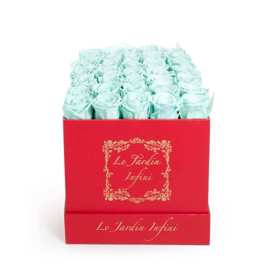 Light Green Preserved Roses - Medium Square Red Box