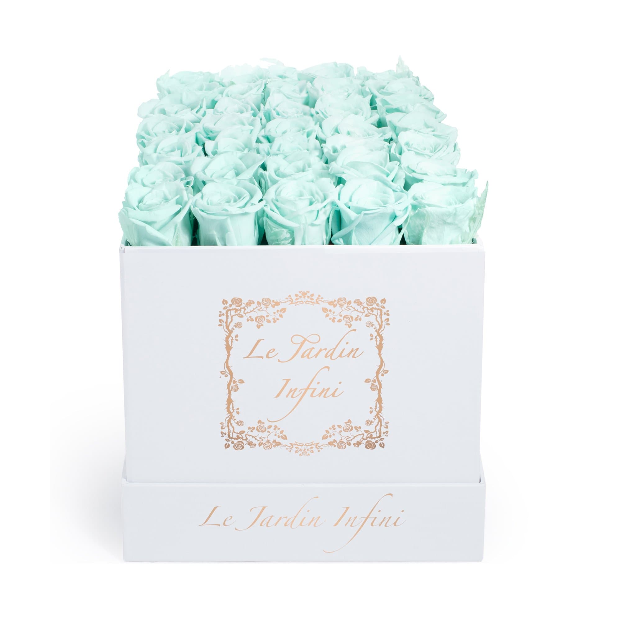 Light Green Preserved Roses - Medium Square White Box