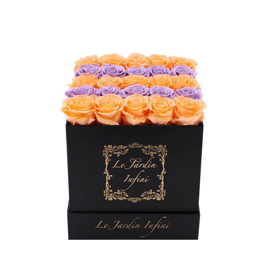 Millenium Orange & Lilac Stripes Preserved Roses - Medium Square Black Box