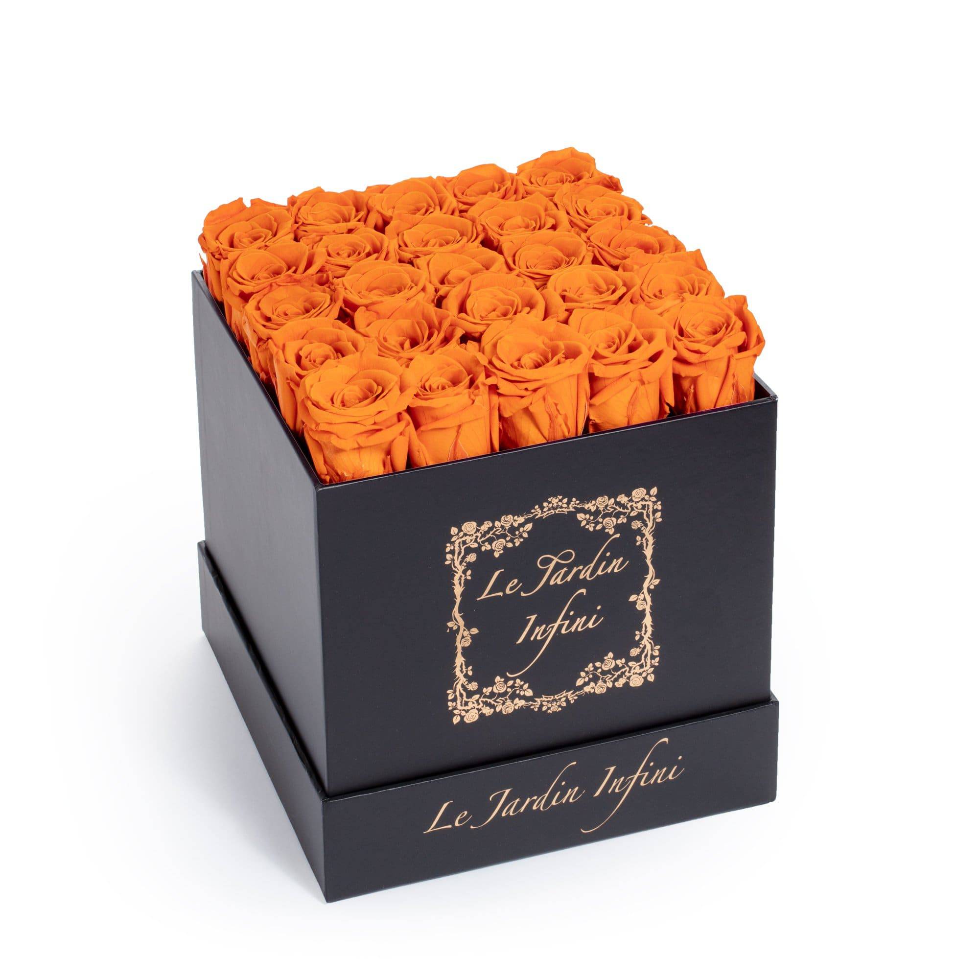 Orange Preserved Roses - Medium Square Black Box - Le Jardin Infini Roses in a Box