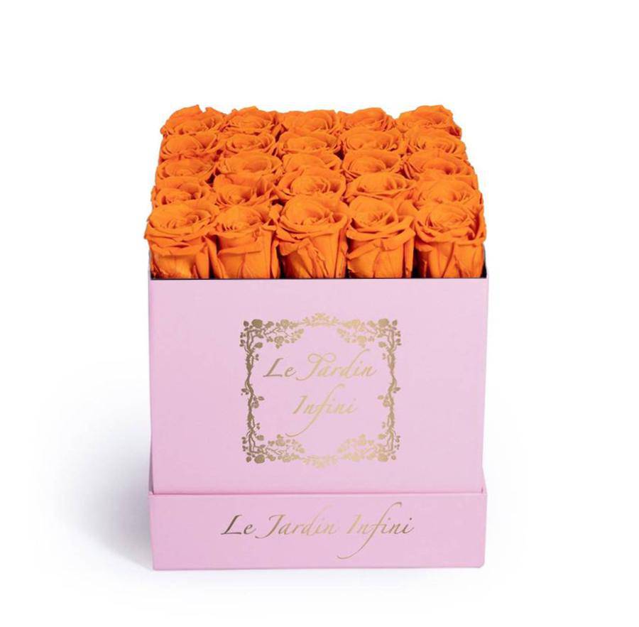 Orange Preserved Roses - Medium Square Pink Box - Le Jardin Infini Roses in a Box