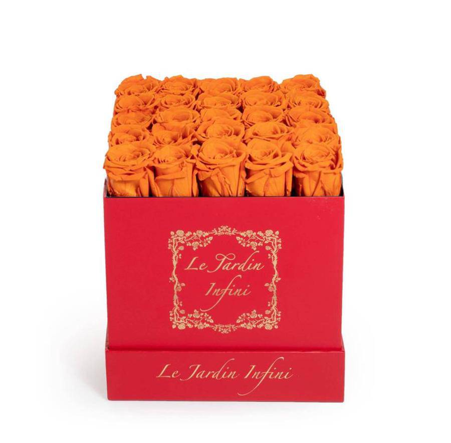 Orange Preserved Roses - Medium Square Red Box - Le Jardin Infini Roses in a Box