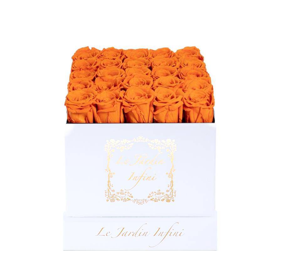 Orange Preserved Roses - Medium Square White Box - Le Jardin Infini Roses in a Box