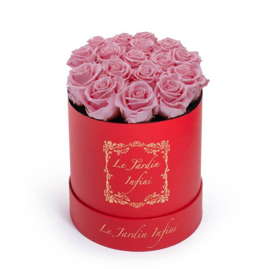 Pink Preserved Roses - Medium Round Red Box - Le Jardin Infini Roses in a Box