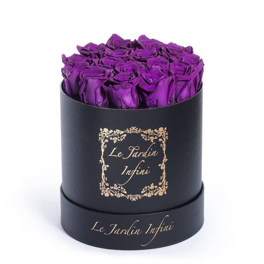 Purple Preserved Roses - Medium Round Black Box - Le Jardin Infini Roses in a Box