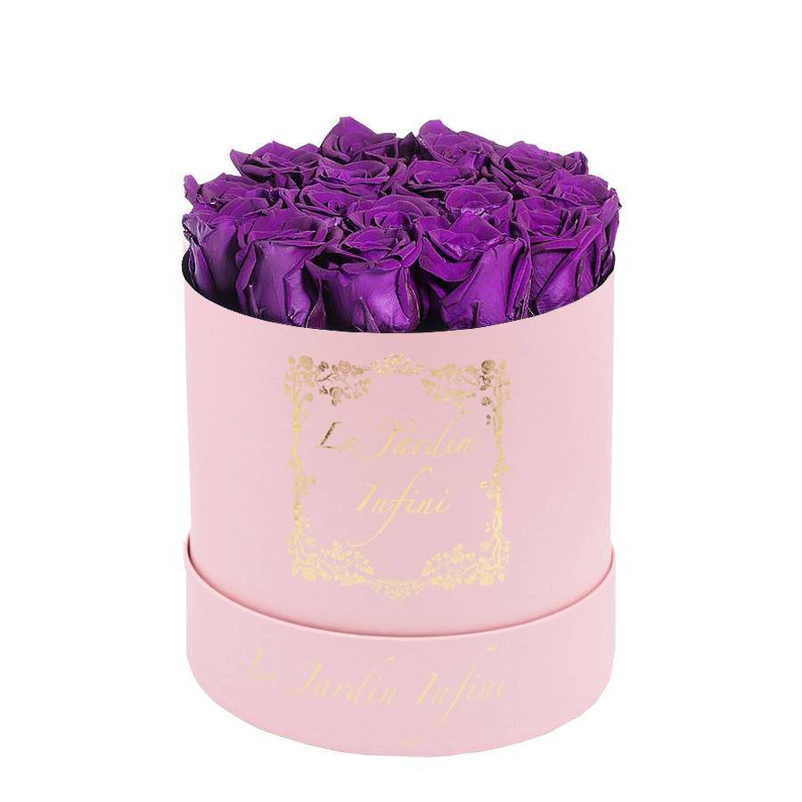 Purple Preserved Roses - Medium Round Pink Box - Le Jardin Infini Roses in a Box