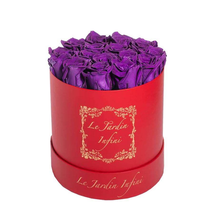 Purple Preserved Roses - Medium Round Red Box - Le Jardin Infini Roses in a Box
