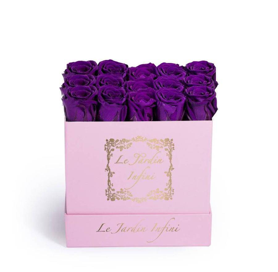 Purple Preserved Roses - Medium Square Pink Box