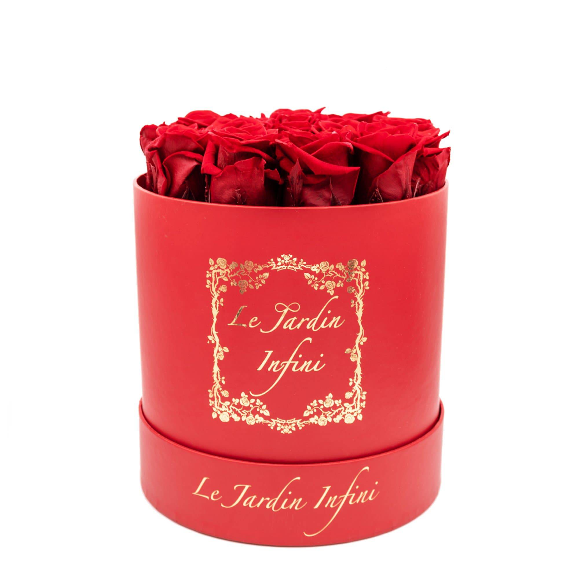 Red Preserved Roses - Medium Round Red Box