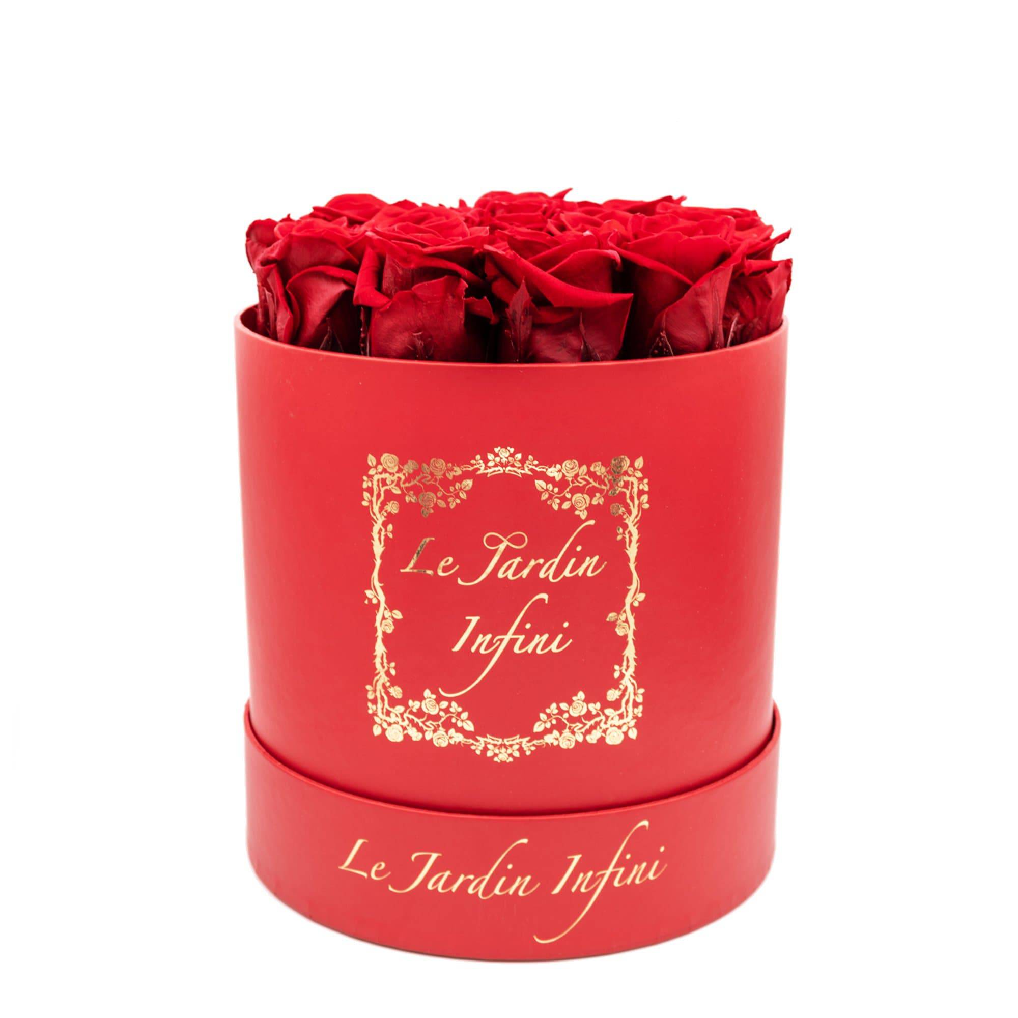 Red Preserved Roses - Medium Round Red Box - Le Jardin Infini Roses in a Box