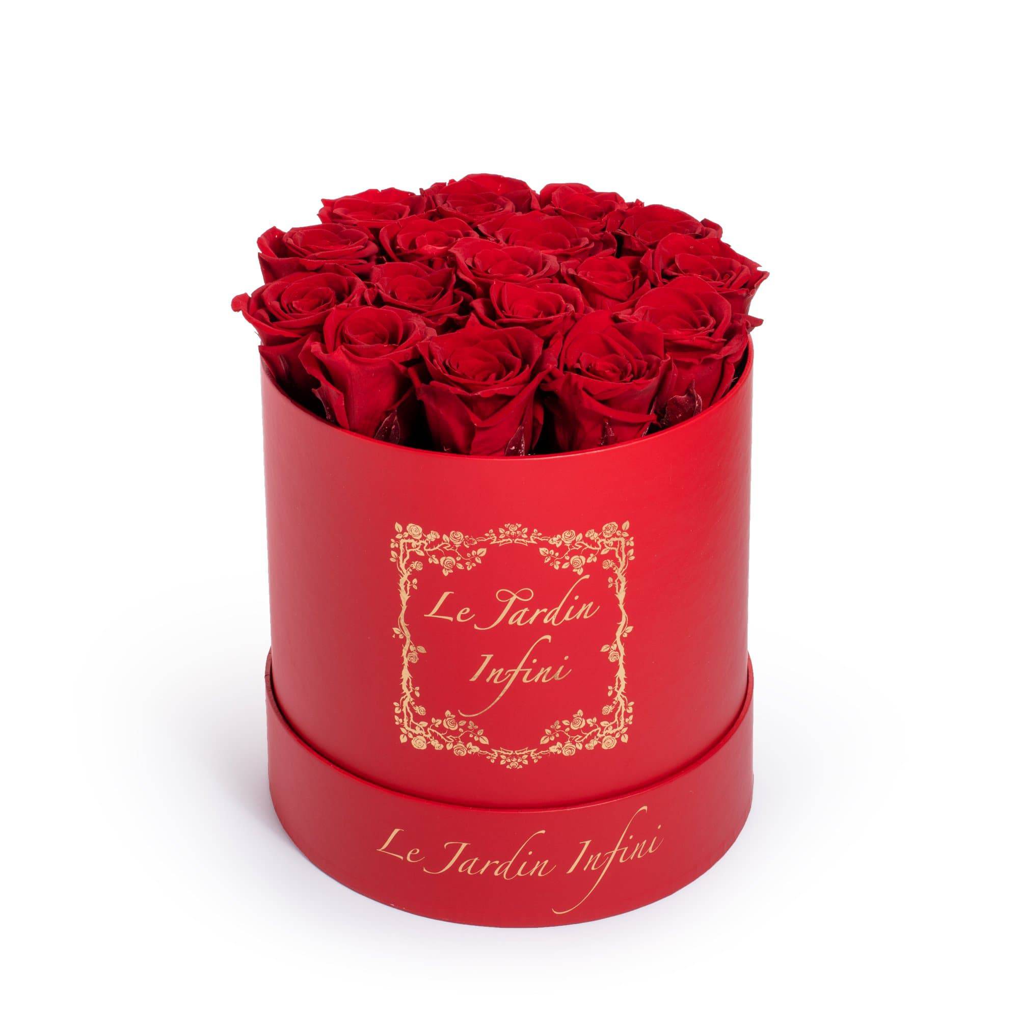Red Preserved Roses - Medium Round Red Box