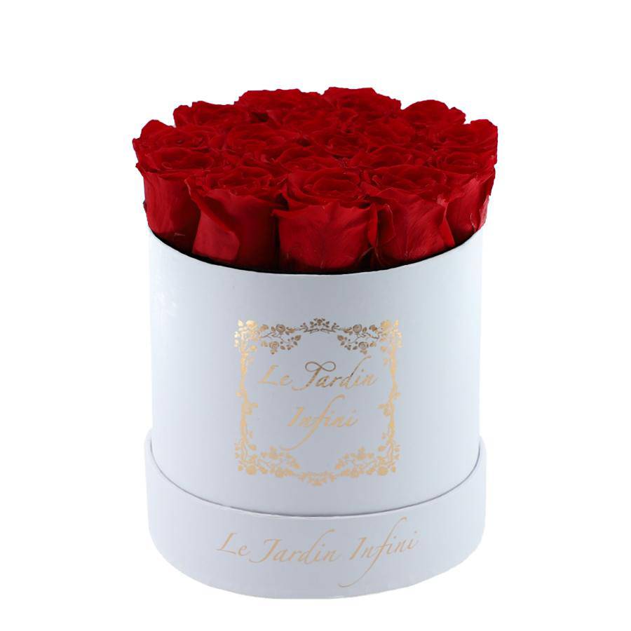Red Preserved Roses - Medium Round White Box