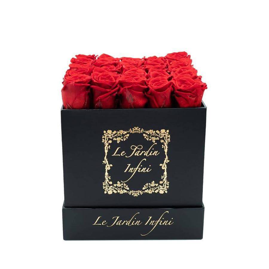 Red Preserved Roses - Medium Square Black Box