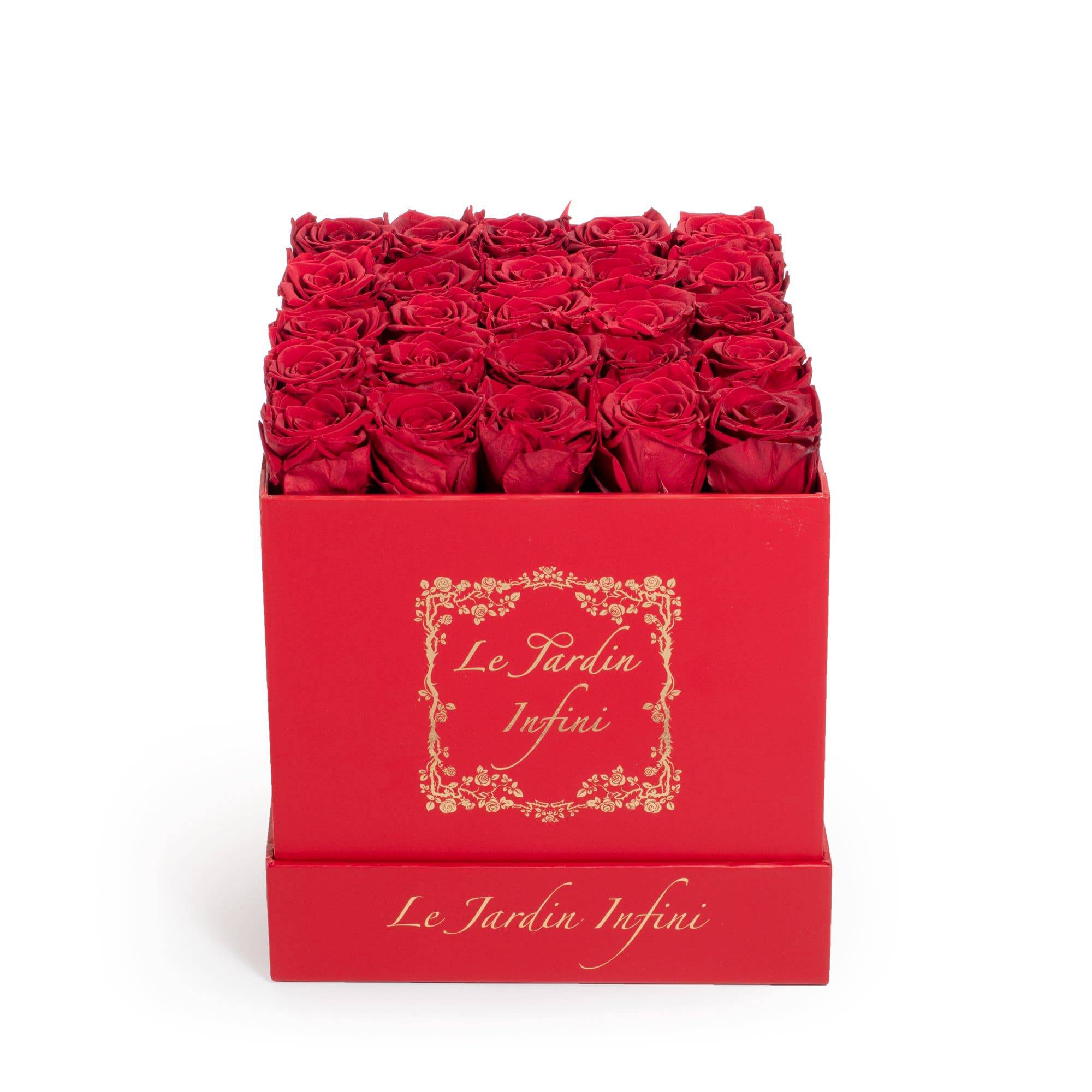Red Preserved Roses - Medium Square Red Box