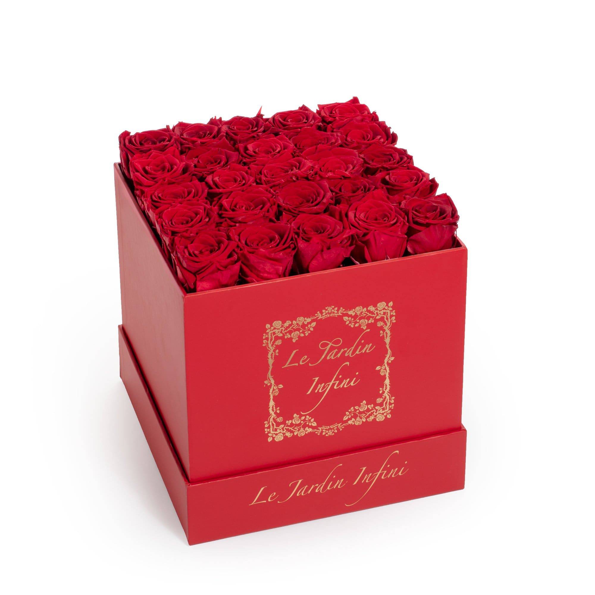 Red Preserved Roses - Medium Square Red Box