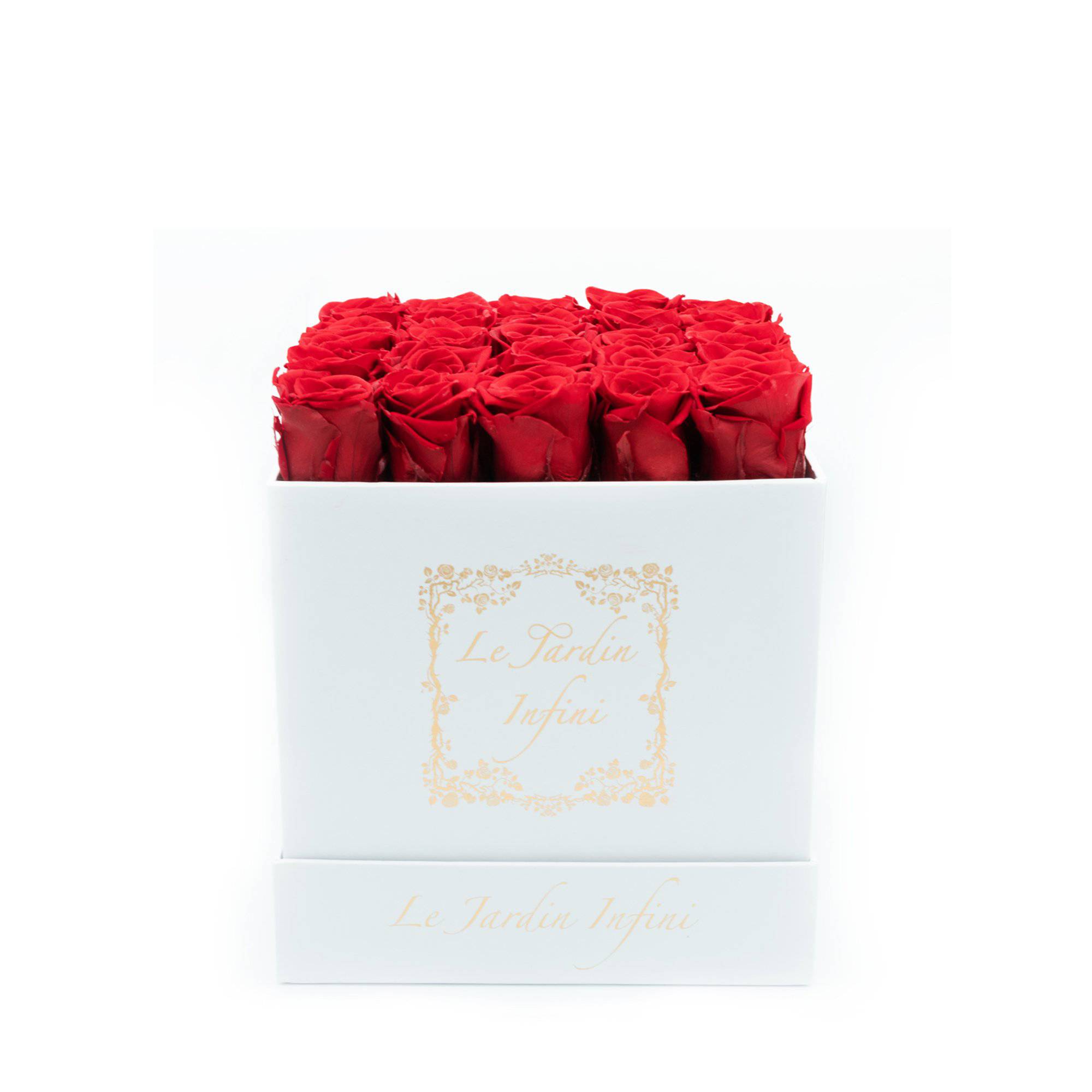 Red Preserved Roses - Medium Square White Box