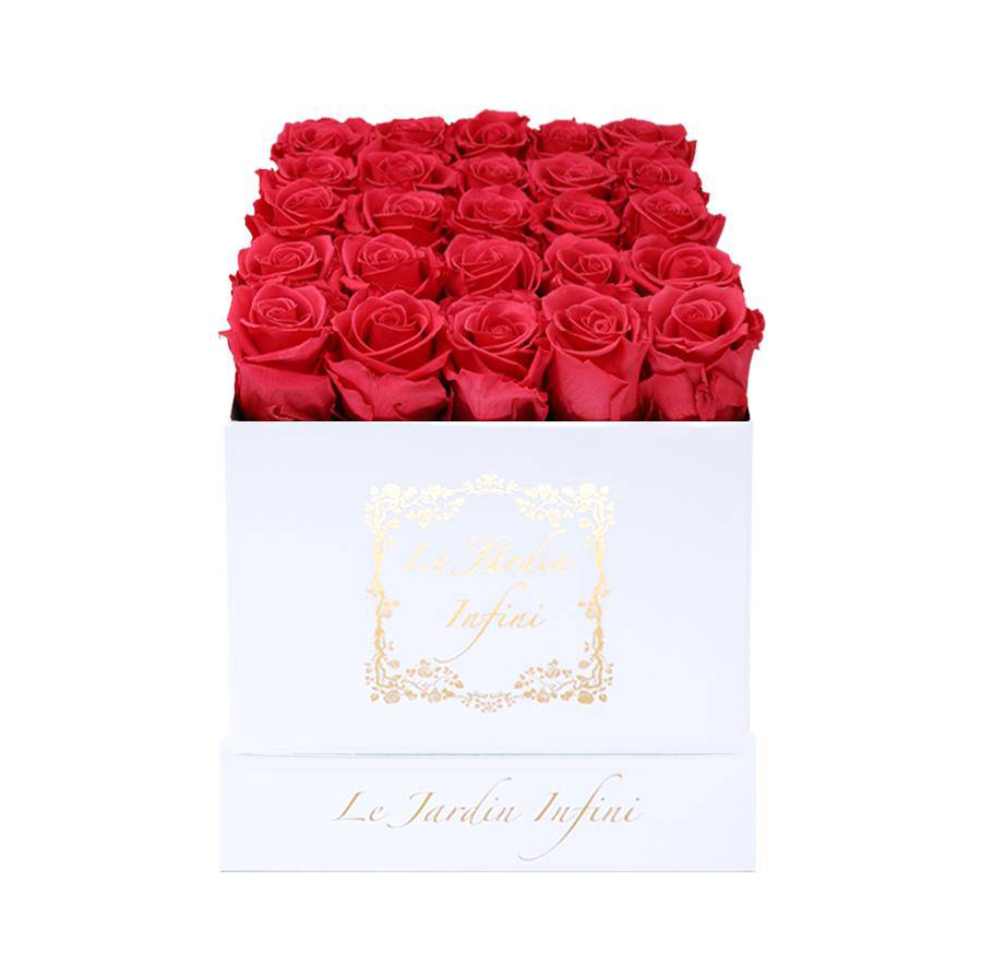 Red Preserved Roses - Medium Square White Box