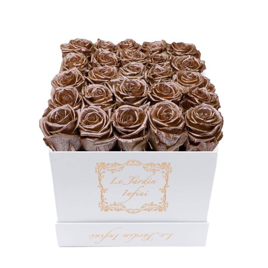 Rose Gold Preserved Roses - Medium Square White Box - Le Jardin Infini Roses in a Box
