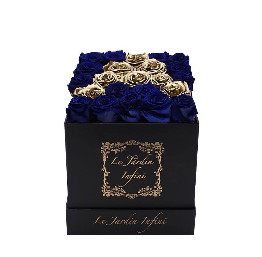 Royal Blue & Gold Letter A Preserved Roses - Medium Black Box