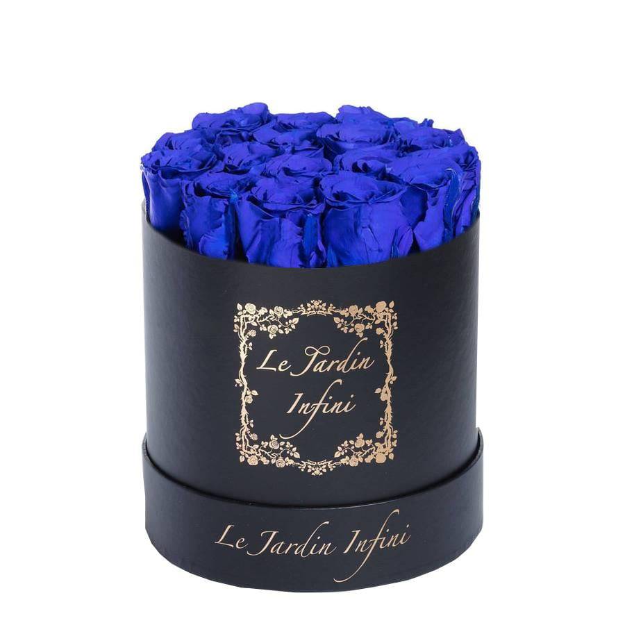 Royal Blue Preserved Roses - Medium Round Black Box - Le Jardin Infini Roses in a Box