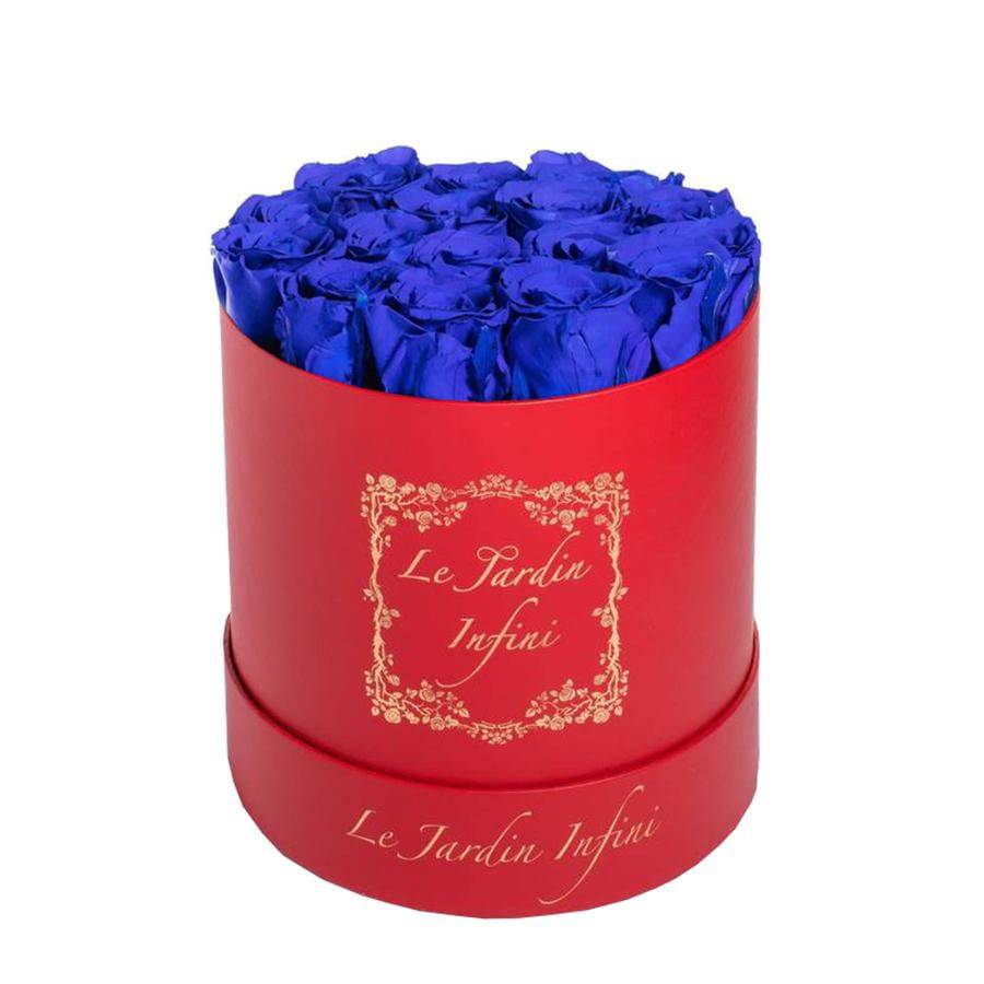 Royal Blue Preserved Roses - Medium Round Red Box - Le Jardin Infini Roses in a Box