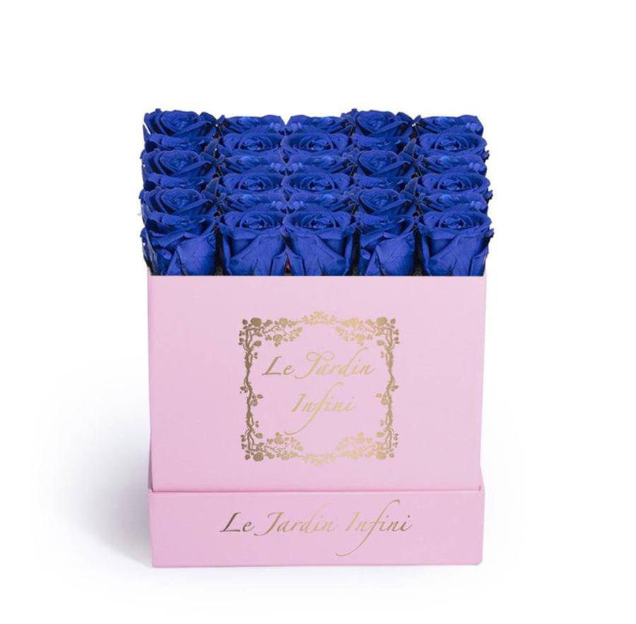 Royal Blue Preserved Roses - Medium Square Pink Box - Le Jardin Infini Roses in a Box