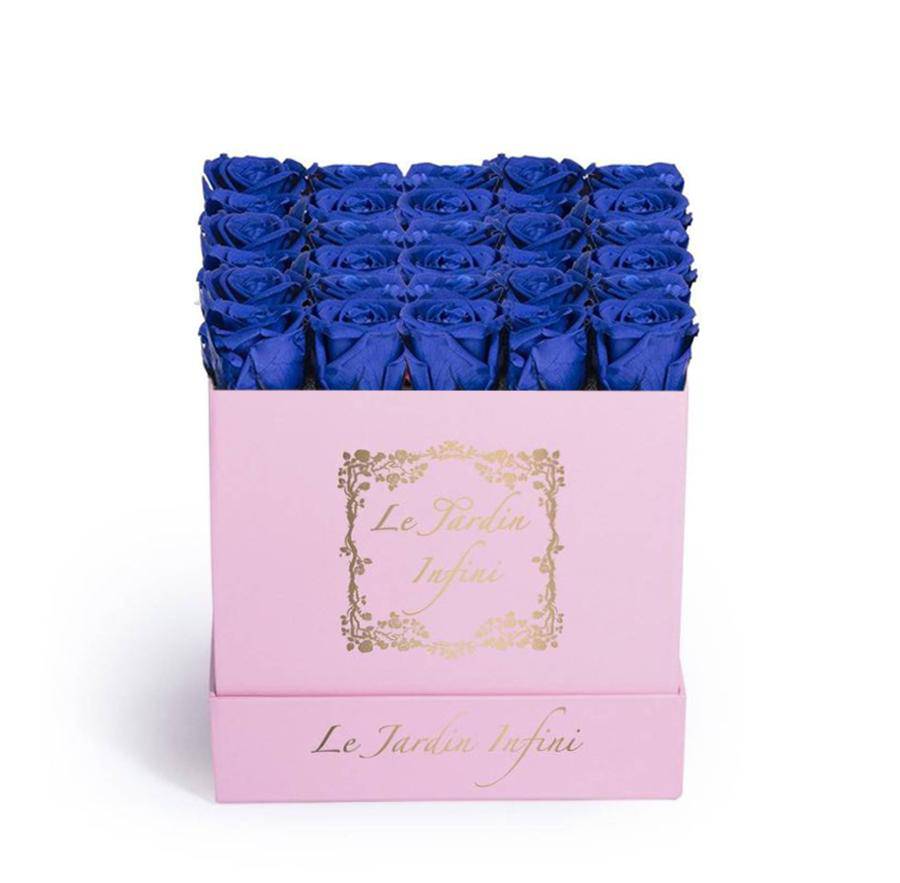 Royal Blue Preserved Roses - Medium Square Pink Box