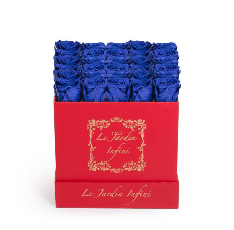 Royal Blue Preserved Roses - Medium Square Red Box - Le Jardin Infini Roses in a Box