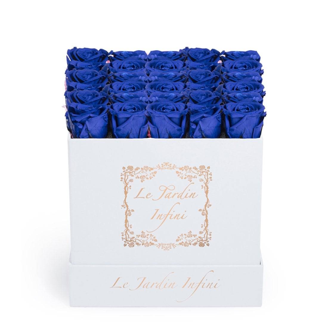 Royal Blue Preserved Roses - Medium Square White Box