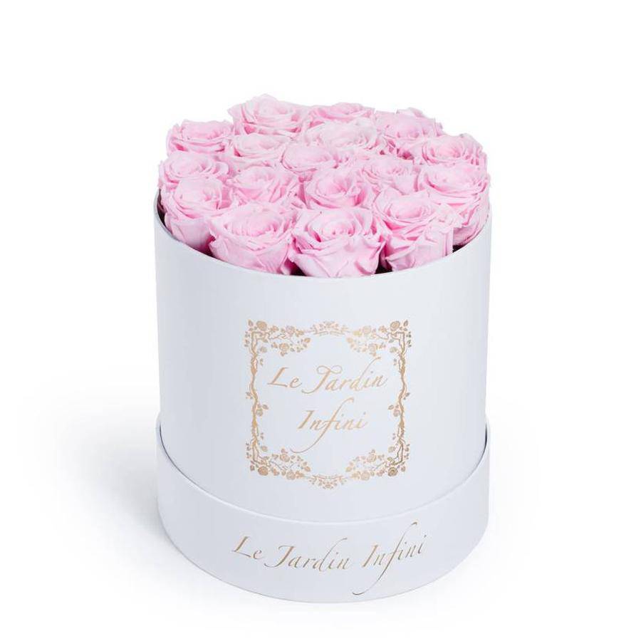 Soft Pink Preserved Roses - Medium Round White Box