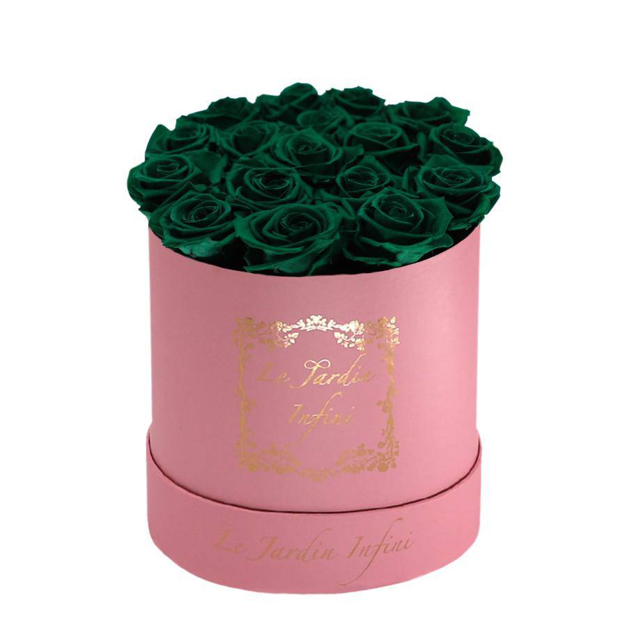 St. Patrick Green Preserved Roses - Medium Round Pink Box