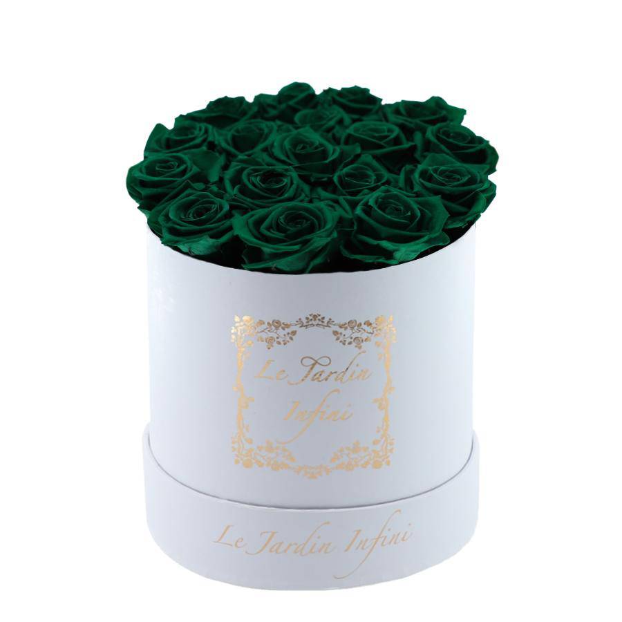 St. Patrick Green Preserved Roses - Medium Round White Box
