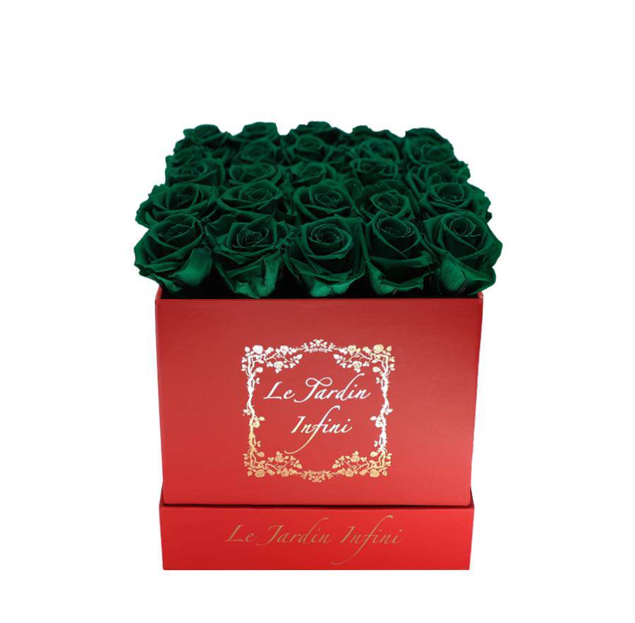St. Patrick Green Preserved Roses - Medium Square Red Box