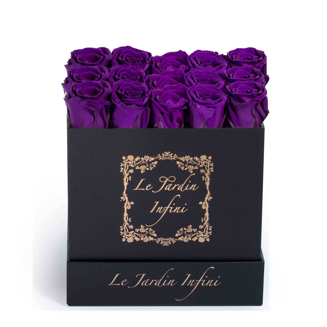Vibrant Purple Preserved Roses - Medium Square Black Box - Le Jardin Infini Roses in a Box